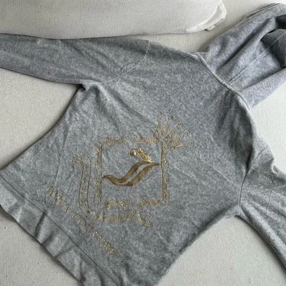 Y2K Juicy Couture grey tracksuit hoodie zip up gold crest 2000s hip hop style - Picture 4 of 9